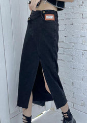 Casual Black High Waist Denim Casual Skirts