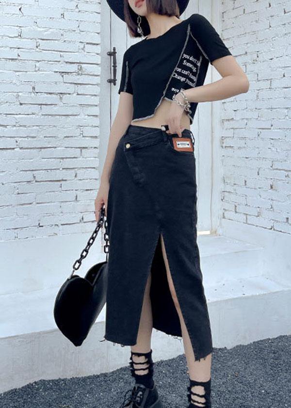 Casual Black High Waist Denim Casual Skirts