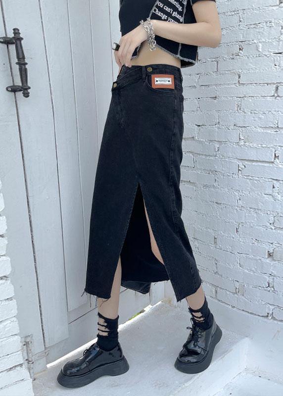 Casual Black High Waist Denim Casual Skirts