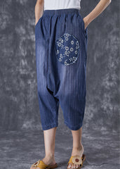 Casual Blue Oversized Patchwork Applique Denim Harem Pants