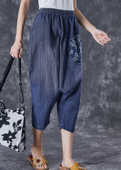 Casual Blue Oversized Patchwork Applique Denim Harem Pants