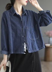 Casual Blue Peter Pan Collar Patchwork Button Denim Coats