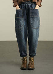 Casual Blue Pockets Denim Harem Pants Fall