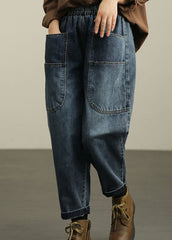 Casual Blue Pockets Denim Harem Pants Fall