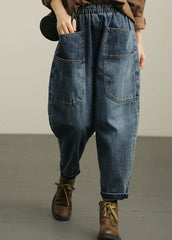 Casual Blue Pockets Denim Harem Pants Fall