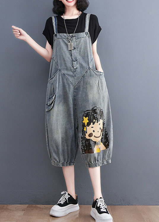 Casual Blue Slash Neck City Girl Denim Jumpsuit