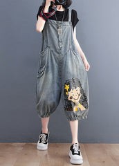 Casual Blue Slash Neck City Girl Denim Jumpsuit