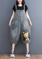 Casual Blue Slash Neck City Girl Denim Jumpsuit