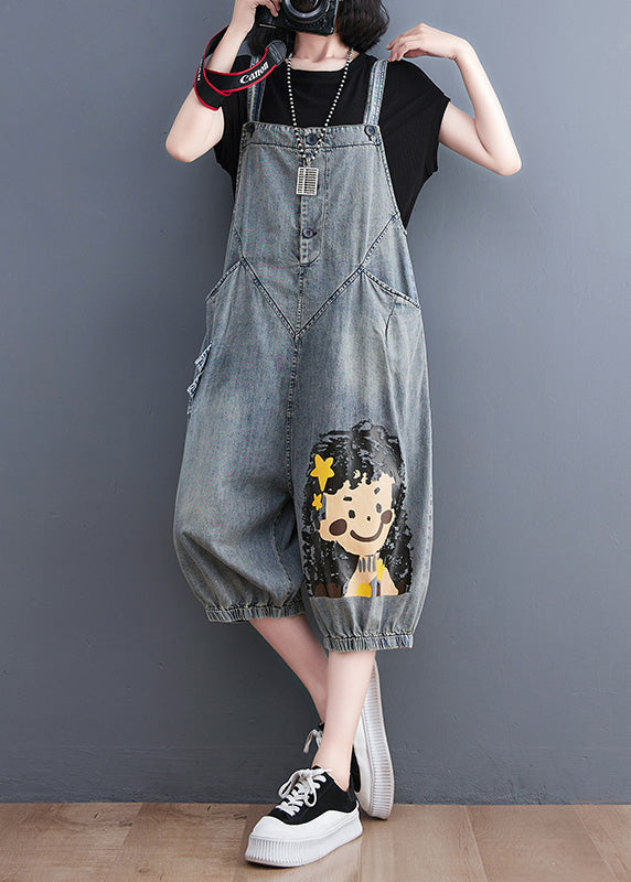 Casual Blue Slash Neck City Girl Denim Jumpsuit