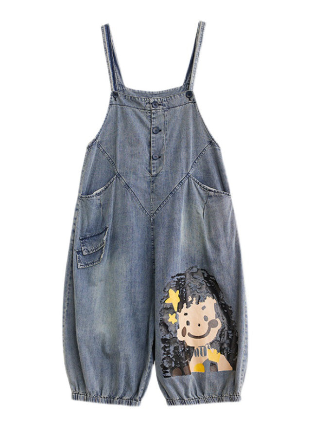 Casual Blue Slash Neck City Girl Denim Jumpsuit