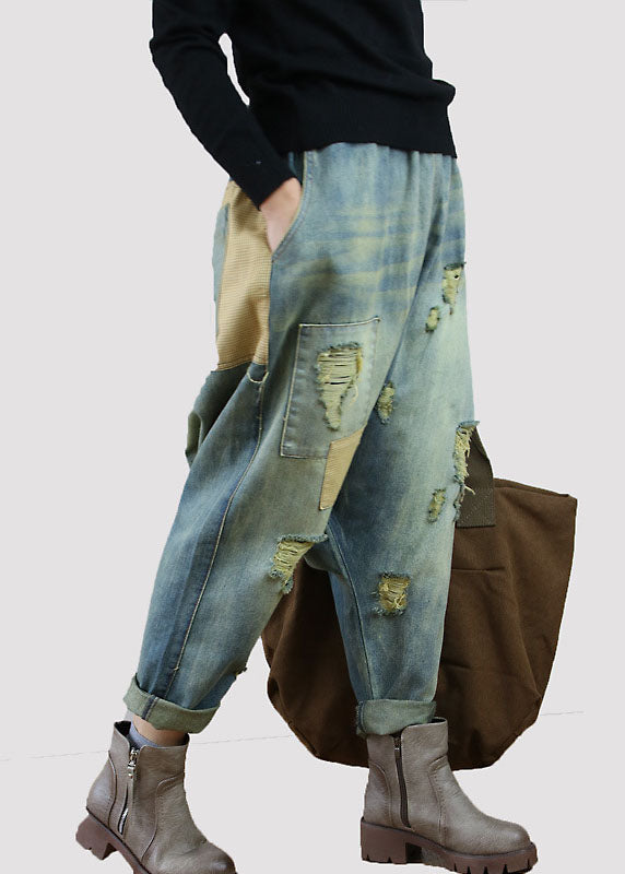 Lässiger blauer Patchwork-Denim mit Taschen