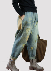 Casual Blue pockets Patchwork denim