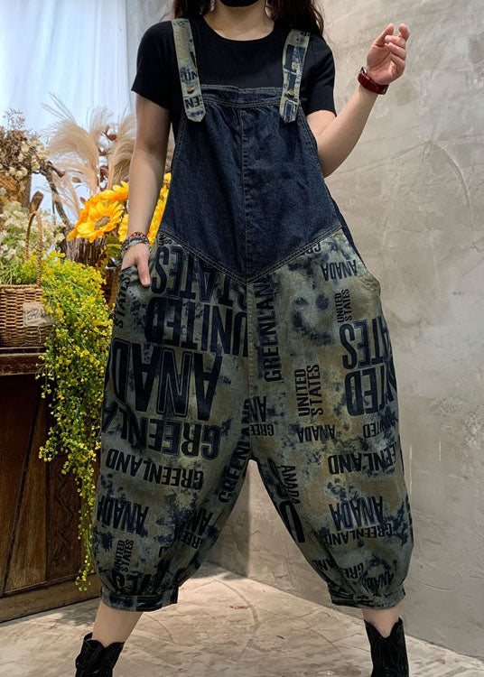 Casual Blue Fine Graphic denim Overalls Jumpsuit