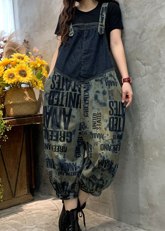 Casual Blue Fine Graphic denim Overalls Jumpsuit