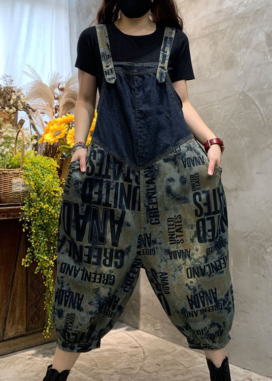 Casual Blue Fine Graphic denim Overalls Jumpsuit