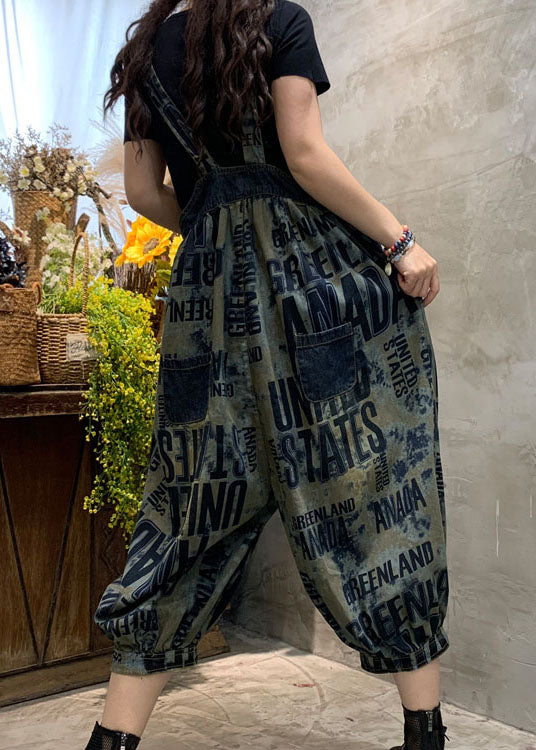 Casual Blue Fine Graphic denim Overalls Jumpsuit