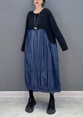 Casual Colorblock Oversized Patchwork Wrinkled Denim Dress