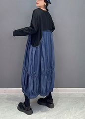 Casual Colorblock Oversized Patchwork Wrinkled Denim Dress