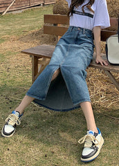 Casual Denim Blue High Waist Patchwork A Line Skirts