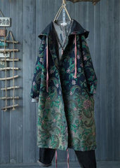 Lässiger grüner Trenchcoat aus Baumwolldenim mit Farbverlauf und Kapuze