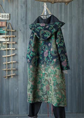 Lässiger grüner Trenchcoat aus Baumwolldenim mit Farbverlauf und Kapuze
