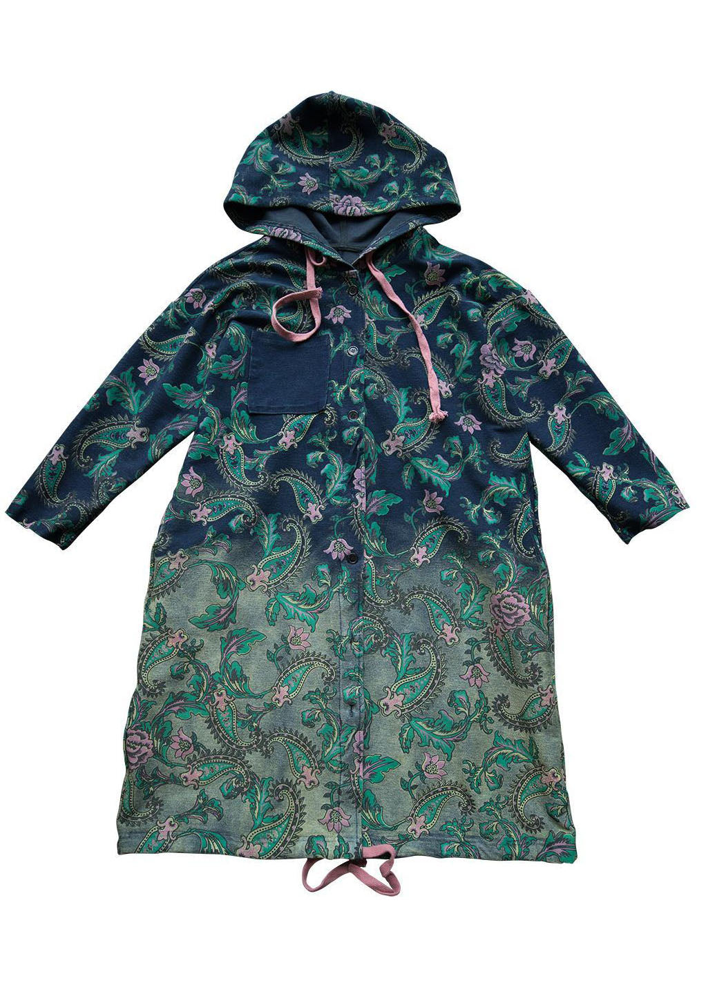 Lässiger grüner Trenchcoat aus Baumwolldenim mit Farbverlauf und Kapuze