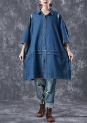 Lässiger, übergroßer Patchwork-Denim-Trenchcoat mit zerrissenen Ärmeln in Marineblau