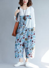 Casual light Grey pockets Patchwork Floral denim Jumpsuits