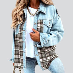 Checkered fashion denim jacket for ladies