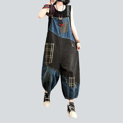 Checkered pocket women denim dungaree