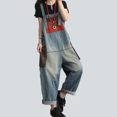 Checkered pockets women denim overall