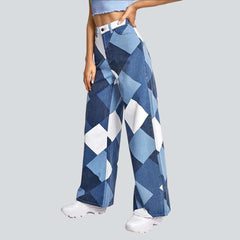 Checkered wide leg women jeans