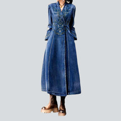 Chest embroidery long denim dress