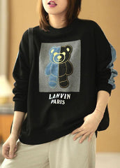 Chic Black Patchwork Denim Print Fall Sweatshirts