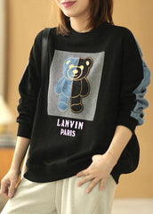 Chic Black Patchwork Denim Print Fall Sweatshirts