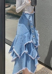 Chic Blau Asymmetrische Hohe Taille Patchwork Denim Rock Herbst