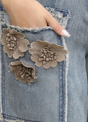 Chic Blue Floral High Waist Sashes Denim Crop Pants