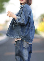 Chic Blue Peter Pan Collar Patchwork Denim Coats