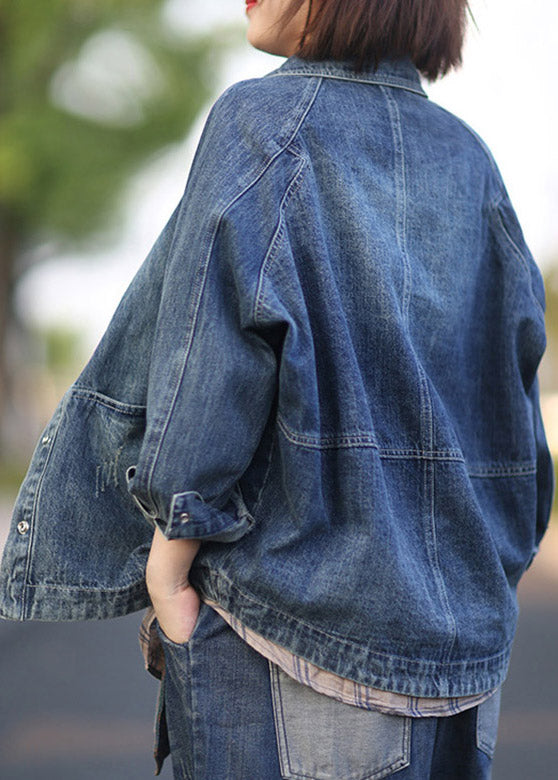 Chic Blue Peter Pan Collar Patchwork Denim Coats