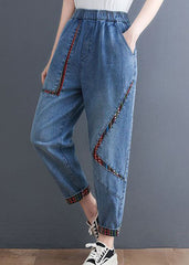 Chic Blue Pockets Patchwork Denim Harem Pants