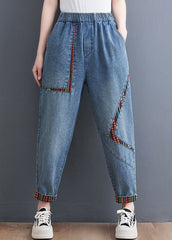 Chic Blue Pockets Patchwork Denim Harem Pants