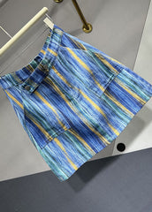 Chic Blue Striped Asymmetrical Pockets Patchwork Denim Skirts