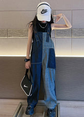 Chic Navy Pockets High Waist Girls Denim Overalls Jumpsuit Fall