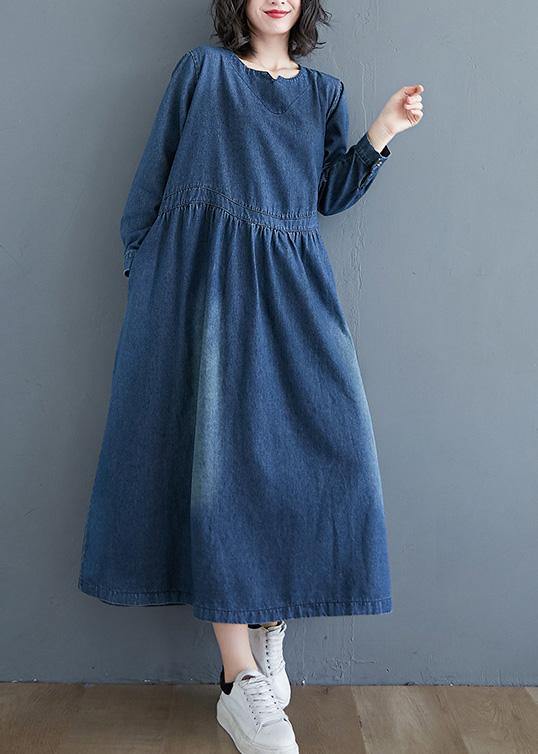 Chic O Neck Cinched Tunic Wardrobes Denim Blue Art Dresses