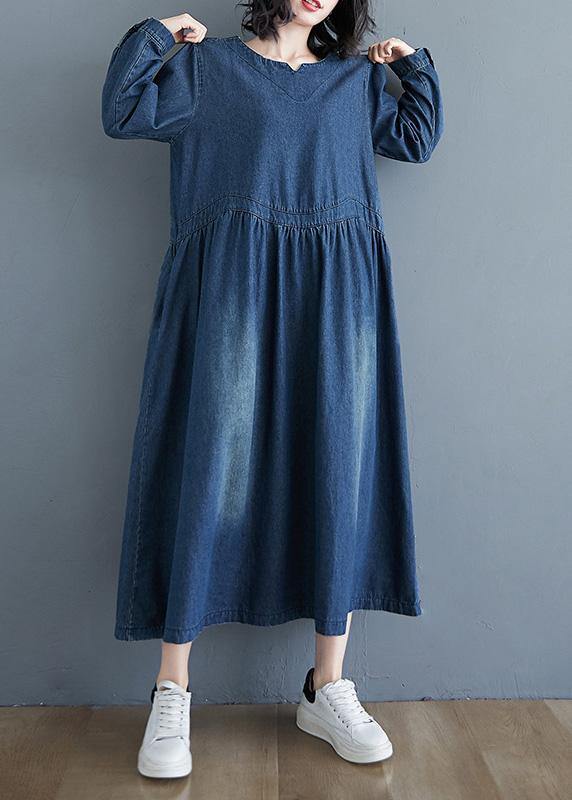 Chic O Neck Cinched Tunic Wardrobes Denim Blue Art Dresses