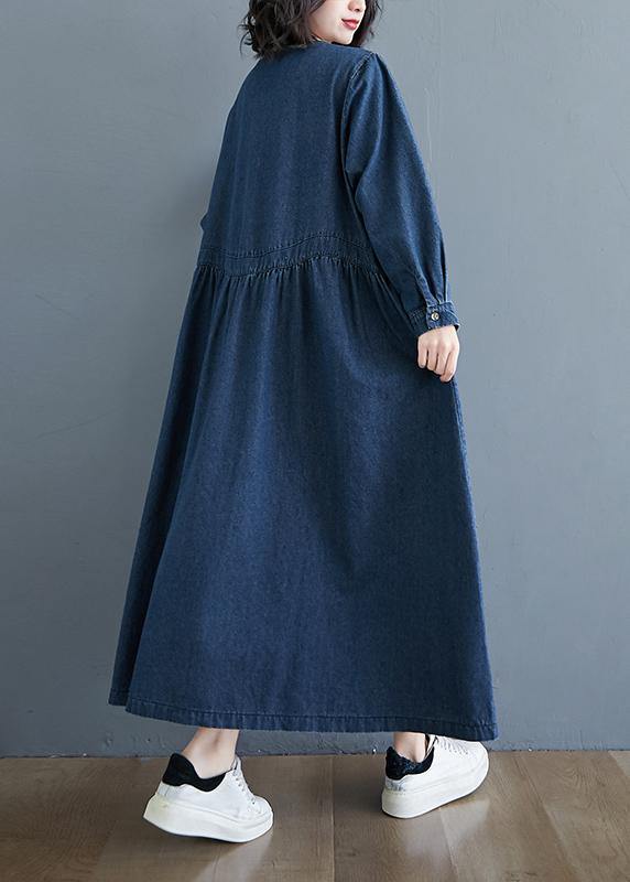 Chic O Neck Cinched Tunic Wardrobes Denim Blue Art Dresses