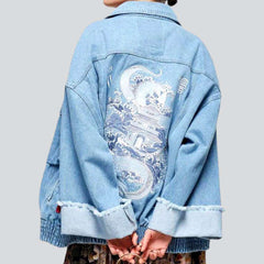 Jeansjacke mit chinesischer Drachenstickerei