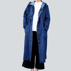 Chinese-style hooded denim coat