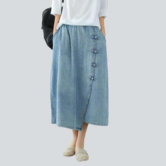 Chinese style long denim skirt