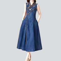 Chinese-style sleeveless denim dress